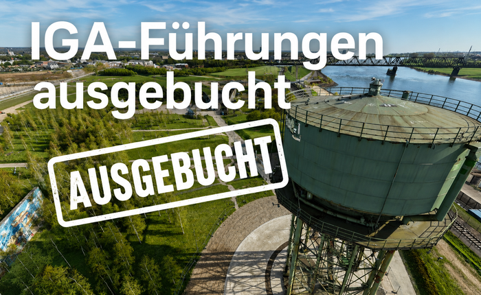 Bild vom Wasserturm. Schrift darauf "IGA-Führungen ausgebucht"